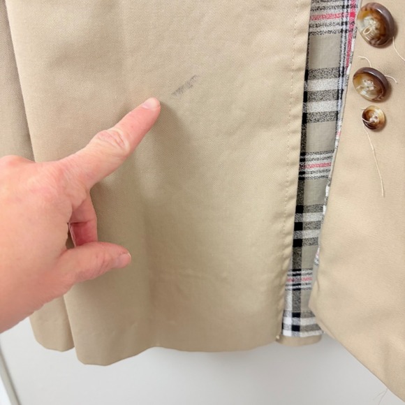 Vintage Classic Beige Double Breasted Trench Coat Plaid Lining Womens L/XL  Prep - Picture 8 of 15
